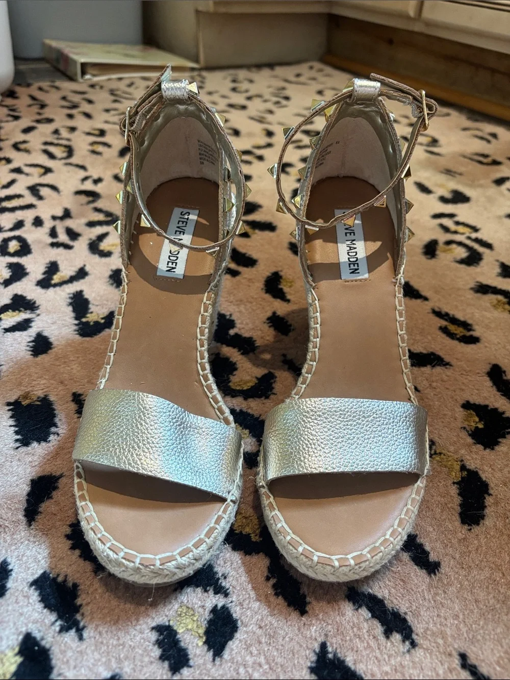 Steve Madden Metallic Gold Espadrille Wedge Sandals